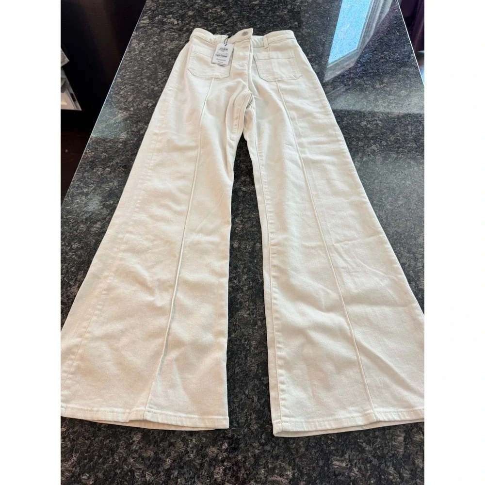 Reiss Sakura Flare Patch Pocket Jeans Ecru White High Rise Denim 28R NEW - Picture 2 of 10